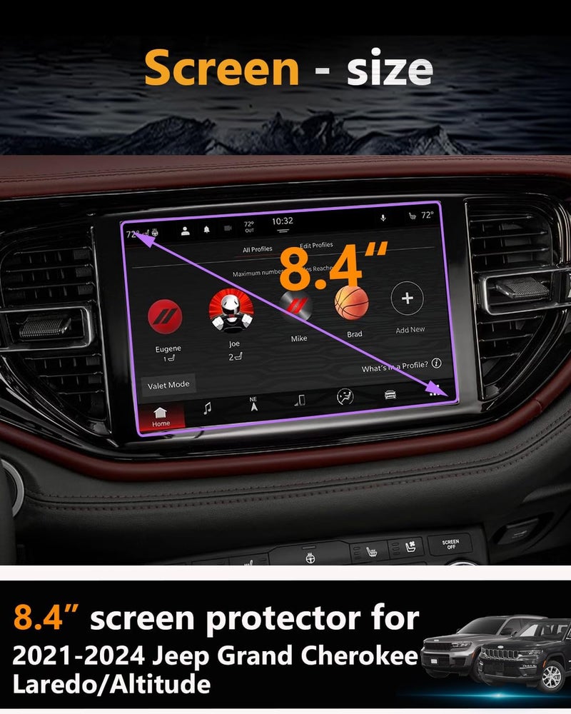 VIAROOM Screen Protector For Jeep Grand Cherokee 2021-2025,Tempered Glass Protective Film For Grand Cherokee L Laredo Altitude Accessories - 8.4 inch - Image 2